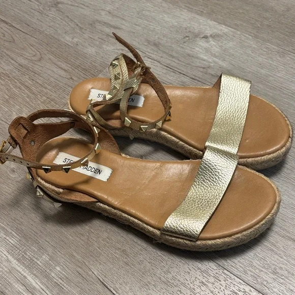 Steve Madden Metallic Gold Espadrille Sandals - Picture 1 of 3